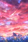  1girl ahoge braid capelet cloud cloudy_sky commentary fantasy field grass highres light_particles long_hair looking_afar original sakimori_(hououbds) scenery shooting_star silhouette single_braid sky solo 