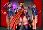  3girls alternate_costume arm_up ass aura back bangs bare_legs belt black_legwear blonde_hair blue_eyes blue_leotard boots braid brainwashing breasts brown_eyes brown_hair brown_legwear bun_cover cammy_white capcom cape chun-li commentary_request corruption cosplay double_bun elbow_gloves empty_eyes facial_scar fingerless_gloves gauntlets gloves greaves hat headband highleg highleg_leotard kasugano_sakura large_breasts leotard long_hair mind_control multiple_girls necktie padded_gloves pantyhose peaked_cap red_gloves red_leotard salute scar scar_on_cheek shadaloo shadaloo_dolls short_hair shoulder_pads small_breasts street_fighter thick_thighs thighhighs thighs thong_leotard turtleneck turtleneck_leotard twin_braids vega vega_(cosplay) very_long_hair yellow_neckwear yokimura 