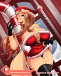  anthro beauty_mark breasts candy candy_cane canid canine canis christmas cleavage clothed clothing domestic_dog female food hair hat headgear headwear holidays licking mammal sagestrike2_(artist) santa_hat snow solo tongue tongue_out window 