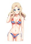  1girl absurdres artist_request bangs bikini bikini_bottom bikini_top blonde_hair blue_eyes breasts cleavage confederate_flag confederate_flag_bikini confederate_states_of_america girls_und_panzer highres kay_(girls_und_panzer) large_breasts looking_at_viewer midriff smile source_request swimsuit transparent_background 