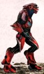 2020 3:5 alien anthro armwear check_translation clothing halo_(series) legwear looking_away looking_up male microsoft mixed_media outside red_armor red_armwear red_clothing red_helmet red_legwear sangheili simple_background solo solo_focus standing text translation_request video_games wudotcw xbox_game_studios 