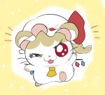  :3 animalization bow crystal flandre_scarlet fua_yuu hamster hamtaro hat hat_ribbon one_eye_closed red_bow red_eyes red_ribbon ribbon side_ponytail solo touhou white_headwear wings yellow_background yellow_neckwear 