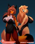  anthro breasts canid canine canis cleavage clothed clothing domestic_dog dress duo female female/female fox fulvus hair mammal sagestrike2_(artist) 