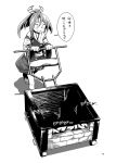  1girl comic cosplay greyscale grill hachimaki hakama hakama_pants headband high_ponytail japanese_clothes kantai_collection long_hair mizuno_(okn66) monochrome muneate page_number sandals solo speech_bubble striped_headband translation_request zuihou_(kantai_collection) zuihou_(kantai_collection)_(cosplay) 