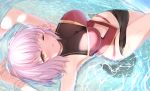  blush epic7 maosame navel purple_hair short_hair swimsuit tagme_(character) water wink yellow_eyes 