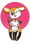  2020 4_fingers aggressive_retsuko antelope anthro areola armwear blush bovid breasts cellphone choker clothing collar digital_media_(artwork) elbow_gloves female fingers gazelle genitals gesture gloves handwear jewelry legwear looking_at_viewer mammal necklace nipples one_eye_closed phone pussy rubber sanrio selfie smile solo standing star_eyes thigh_highs tongue tongue_out tsunoda v_sign vono wink 