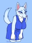  animal_crossing anthro canid canine canis clothed clothing dress eyelashes female fur hair mammal nintendo puetsua solo video_games white_body white_fur white_hair whitney_(animal_crossing) wolf 