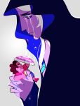  1boy 1girl black_hair blue_diamond_(steven_universe) blue_eyes brown_hair chest_jewel crying gem highres holding hood long_hair pepepegle profile shirt silver_hair steven_quartz_universe steven_universe tears upper_body 