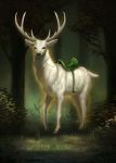  ambiguous_gender antlers cervid day detailed_background feral forest fur grass hi_res hooves horn jademerien mammal outside saddle solo tree white_body white_fur 