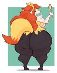  2020 4_fingers absurd_res aimbot-jones anthro apron apron_only barefoot big_breasts big_butt black_body black_fur braixen breasts butt clothing dipstick_tail eyelashes female fingers fur hair hi_res holding_object huge_butt inner_ear_fluff long_hair looking_back mostly_nude multicolored_body multicolored_fur multicolored_tail nintendo orange_body orange_eyes orange_fur overweight overweight_female pok&eacute;mon pok&eacute;mon_(species) rear_view smile solo standing thick_thighs tuft video_games wide_hips yellow_body yellow_fur 