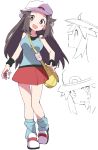  1girl :d bag blue_(pokemon) blue_shirt blush brown_eyes brown_hair full_body hat holding holding_poke_ball ixy long_hair looking_at_viewer open_mouth poke_ball poke_ball_(generic) pokemon pokemon_(game) pokemon_frlg red_skirt shirt simple_background skirt sleeveless sleeveless_shirt smile solo standing white_background white_headwear 