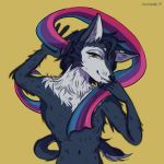  1:1 anthro blue_body blue_fur canid canine canis clothed clothing digital_media_(artwork) fur grey_body grey_fur hi_res lgbt_pride male mammal multicolored_body noah_(kevintheradioguy) pride_colors seviene smile solo teeth two_tone_body white_body white_fur wolf yellow_eyes 