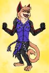  anthro bad_guy_cafe brown_body brown_fur cybernetics cyborg dancing felid feline fur hi_res house_(opifexcontritio) machine male mammal red_eyes solo ziegelzeig 