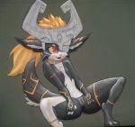  alternate_species anthro armor canid canine canis collar female flat_chested fluffy_ears genitals hair headgear helmet hi_res homekeys mammal midna multicolored_body nintendo orange_hair pussy the_legend_of_zelda twilight_princess video_games wolf 