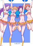  4girls :d ;d aono_miki arm_up armpits blue_panties breasts brown_eyes brown_hair cheerleader commentary_request eyebrows_visible_through_hair fresh_precure! higashi_setsuna highres long_hair medium_breasts miyagoe_yoshitsuki momozono_love multiple_girls navel one_eye_closed open_mouth orange_footwear orange_hair orange_skirt panties pom_poms precure purple_eyes purple_hair purple_panties red_eyes shoes short_hair side_ponytail skirt small_breasts smile standing standing_on_one_leg twintails underwear yamabuki_inori yellow_panties yellow_skirt 