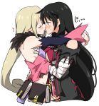  2girls bandaged_arm bandages black_hair blonde_hair blush breasts closed_eyes ear_blush french_kiss fur_trim hand_under_clothes heart highres kiss long_hair looking_at_another magilou_(tales) medium_breasts miiii multiple_girls pointy_ears simple_background small_breasts tales_of_(series) tales_of_berseria tongue tongue_out underwear velvet_crowe white_background yuri 