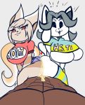  absurd_res anthro anthrofied big_breasts bodily_fluids breasts butt clothed clothing collaborative_hot_dogging cum cum_on_butt duo_focus felid feline female female_focus genital_fluids group group_sex hair hi_res hot_dogging looking_at_viewer male male/female mammal sex tem temmie_(undertale) threesome undertale video_games white_body 