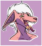  2019 anthro canid canine dakota_eden_may_(obey138) digital_media_(artwork) duo eye_scar fangs fox fur hair heterochromia hi_res lolek_furry male male_pred male_prey mammal open_mouth oral_vore pink_body pink_fur purple_body purple_fur scar sitting_on_tongue size_difference tagme tongue tongue_out vernid vore white_hair yellow_body yellow_fur 