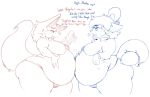  anthro bell belly belly_grab belly_overhang big_belly blush bulge canid canine cheek_bulge chest_tuft clothed clothing collar crispy_(nekocrispy) dialogue domestic_cat duo eating english_text felid feline felis fox garuda_six hand_on_stomach hi_res huge_thighs line_art male mammal moobs obese obese_male overweight overweight_male simple_background stuffed_belly submarine_sandwich text thick_thighs thong topless tuft underwear underwear_only weight_gain white_background 