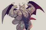  5_fingers anthro biceps black_clothing bulge clothed clothing dragaux dragon fingers flexing grey_background grey_body grin horn male muscular muscular_male nintendo nipples pecs ring_fit_adventure rybiok simple_background smile solo tight_clothing vein video_games wings wrestling_singlet 