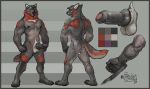  absurd_res anthro balls canid canine canis genitals hi_res hybrid_genitalia hybrid_penis knot male mammal model_sheet muscular muscular_male nude penis plantigrade plantigrade_feet priscillasheep solo uncut_with_knot wolf 