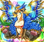  anthro avian blush breasts claws dragon female fur future_card_buddyfight hair hi_res horn nipples nude scalie solo wings ymbk 