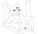  anthro anus balls blush butt canid canine claws erection fur fur_tuft gaping gaping_anus genitals glans grispinne hand_on_butt holding_butt male mammal pawpads penis perineum simple_background solo toe_claws tuft white_background 