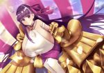  1girl bangs bare_shoulders blush bow breasts choker claws collar eyebrows_visible_through_hair fate/extra fate/extra_ccc fate/grand_order fate_(series) hair_ribbon huge_breasts long_hair looking_at_viewer o-ring o-ring_top passionlip pink_eyes purple_eyes purple_hair ribbon sideboob smile solo to_moyomoyo very_long_hair 