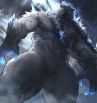  anthro claws dopq featureless_crotch fur glowing glowing_eyes hi_res league_of_legends looking_at_viewer low-angle_view male mammal muscular muscular_male riot_games solo ursid video_games volibear white_body white_fur yy6241 