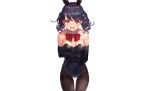  animal_ears black_hair blush breasts bunny_ears bunnygirl elbow_gloves fang fukumaru_koito gloves headband idolmaster idolmaster_shiny_colors leotard pantyhose rangen red_eyes twintails white 