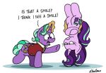 2020 bobthedalek english_text equid equine firelight_(mlp) friendship_is_magic frown glowing hasbro horn levitation magic mammal my_little_pony starlight_glimmer_(mlp) suspension text unicorn upside_down 