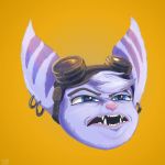  anthro blue_eyes digital_media_(artwork) disgust ear_piercing eyewear female fur goggles goggles_on_head hi_res lombax mammal open_mouth piercing ratchet_and_clank rift_apart_lombax simple_background solo stripes teeth theartofsilent video_games 