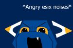  ambiguous_gender angry angry_noises anthro e621 esix felid mammal mascot meme open_mouth reaction_image redcrystal simple_background solo text 