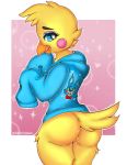  &lt;3 avian bird blue_eyes butt chicken clothing feathers female five_nights_at_freddy&#039;s five_nights_at_freddy&#039;s_2 fur galliform gallus_(genus) genitals hi_res lagomorph leporid mammal phasianid pussy rabbit shirovalen shy solo sweater tail_feathers tongue topwear toy_bonnie_(fnaf) toy_chica_(fnaf) unknown_artist video_games yellow_body yellow_fur 