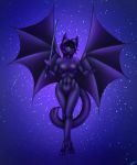  2020 4_toes 5_fingers anthro areola breasts digital_media_(artwork) felid feline female fingers genitals hair hi_res mammal membrane_(anatomy) membranous_wings nipples purple_eyes purple_hair pussy shumey solo toes wings 