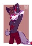 anthro canid canine clothed clothing digital_media_(artwork) fox fur hair josendall_art looking_at_viewer low_res male mammal paws red_eyes shadow_(josendall) simple_background smile solo 