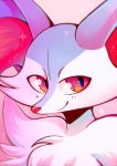  2019 ambiguous_gender anthro braixen canid canine ear_tuft flufflix fur grey_body grey_fur hi_res icon looking_aside mammal nintendo pink_background pok&eacute;mon pok&eacute;mon_(species) red_body red_eyes red_fur red_nose shiny_pok&eacute;mon shoulder_tuft simple_background slit_pupils smile solo star star_eyes tuft video_games white_body white_fur 