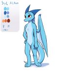  2020 anthro blue_body color_swatch dragon enginetrap featureless_crotch female full-length_portrait hi_res horn membrane_(anatomy) membranous_wings model_sheet nude portrait scalie simple_background solo standing syl_(enginetrap) western_dragon white_background wings 