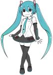  1girl absurdres aqua_eyes aqua_hair aqua_neckwear bare_shoulders black_eyes black_legwear black_skirt black_sleeves boots commentary derivative_work detached_sleeves full_body gyari_(imagesdawn)_(style) hair_ornament hatsune_miku hatsune_miku_(vocaloid4) headphones headset highres long_hair looking_at_viewer miniskirt necktie parody pleated_skirt rennkurusu shiny shiny_clothes shiny_legwear shirt shoulder_tattoo skirt sleeveless sleeveless_shirt smile solo tattoo thigh_boots thighhighs twintails v4x very_long_hair vocaloid vocaloid_boxart_pose white_background white_shirt white_skin zettai_ryouiki 