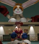  3d_(artwork) american_viking anthro big_breasts big_butt boxing boxing_gloves bra breasts butt catfight clothing comic derp_eyes digital_media_(artwork) disney dizzy felid female fighting_ring goof_troop handwear hi_res lagomorph larger_female leporid mammal mature_female panties peg_pete rabbit semi_conscious size_difference smaller_female smile sonic_the_hedgehog_(series) source_filmmaker sport thick_thighs unconscious underwear vanilla_the_rabbit widescreen 