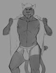  2019 abs absurd_res anthro bulge cigarette clothing eyebrows facial_scar felid feline frown grey_background greyscale hair hi_res male mammal monochrome muscular muscular_anthro muscular_male nipples pecs repzzmonster scar shirt simple_background smoking solo standing topwear underwear undressing 