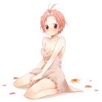  bare_shoulders blush dress flat_chest hair_ribbon kneeling kuzuryuu_momoko nipples pink_hair ribbon saya_(sayaz) short_hair solo sumomomo_momomo 