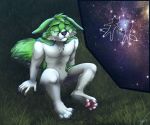  anthro bodily_fluids canid canine constellation constellations crying depressing digital_media_(artwork) eyes_closed fidget_the_fox fox fur glowing glowing_background grass green_body green_eyes green_fur hair hi_res male mammal sad sitting sitting_on_grass sitting_on_ground sky solo star star_light starry_sky tatujapa tears white_body white_fur 