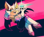 2020 abstract_background anthro breasts chiropteran cleavage clothed clothing diamond_(gem) fangs female footwear full-length_portrait fur gem hand_behind_head hi_res high_heels mammal portrait rouge_the_bat rougefetus shoes solo sonic_the_hedgehog_(series) white_body white_fur 