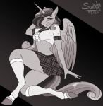  anthro clothing equid equine female friendship_is_magic hasbro horn mammal monochrome my_little_pony pinup pose princess princess_cadance_(mlp) royalty school_uniform solo sunny_way uniform way winged_unicorn wings 