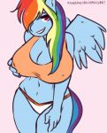  2019 absurd_res anthro anthrofied big_breasts blue_body breasts cleavage clothed clothing equid equine female friendship_is_magic grin hair hair_over_eye hand_on_breast hi_res looking_at_viewer mammal multicolored_hair my_little_pony nipple_outline one_eye_obstructed panties pegasus portrait rainbow_dash_(mlp) rainbow_hair rainbowsprinklesart smile solo three-quarter_portrait underwear wings 