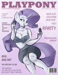  anthro areola bottomwear bra cellphone clothing cover english_text equid female friendship_is_magic hasbro hi_res longtailshort magazine_cover mammal my_little_pony nipples phone rarity_(mlp) skirt solo text translucent translucent_clothing underwear url 