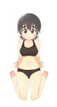  1girl 3: absurdres bangs blush bural_chingu eyebrows full_body hair_between_eyes highres looking_at_viewer luke_(dydansgur) seong_mi-na_(bural_chingu) short_hair sitting solo sports_bikini tareme wariza 