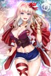  absurdres bow bracelet breasts cleavage crossed_legs gold_choker hair_bow highres holding holding_microphone jewelry macross macross_frontier microphone midriff navel nez-box open_mouth sheryl_nome signature 