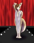  4:5 anthro canid canine curtains female fennec fox hi_res kanrod_stavoyan mammal runway smile solo 